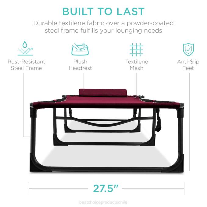 vida al aire libre | Best Choice Products Sillón reclinable portátil para patio con almohada vino rojo08BN836