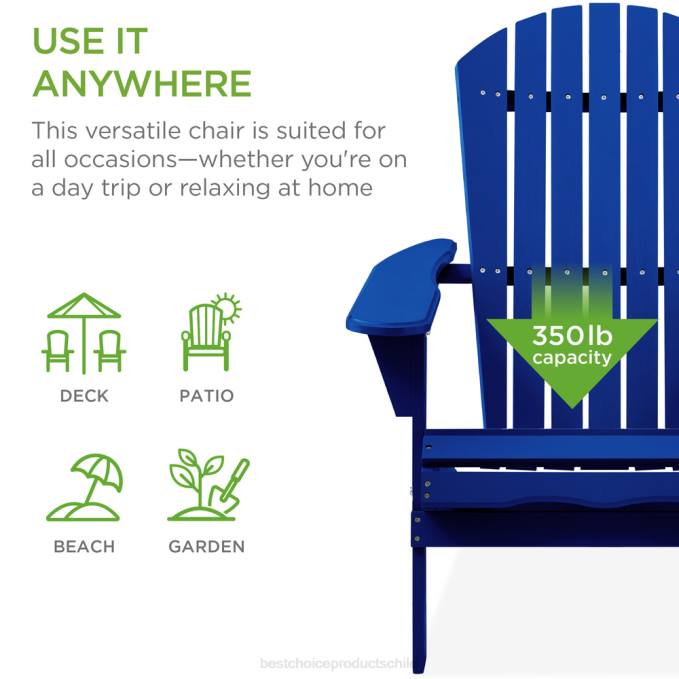 vida al aire libre | Best Choice Products Silla Adirondack plegable de madera, muebles decorativos con vetas de madera natural azul08BN747
