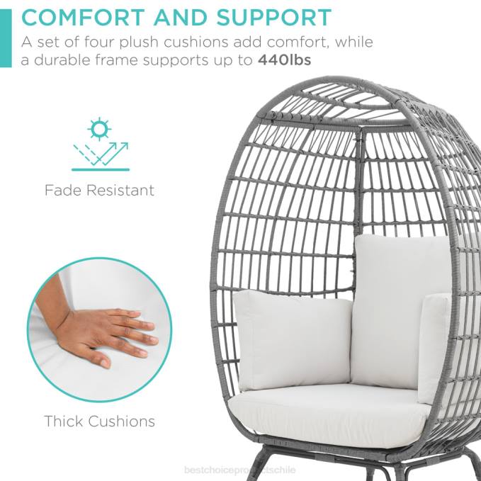 vida al aire libre | Best Choice Products Silla de mimbre tipo huevo, tumbona de gran tamaño para patio interior y exterior arena gris/blanca08BN1326