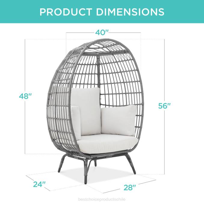 vida al aire libre | Best Choice Products Silla de mimbre tipo huevo, tumbona de gran tamaño para patio interior y exterior arena gris/blanca08BN1326