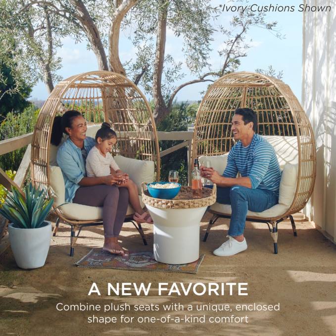 vida al aire libre | Best Choice Products Silla de mimbre tipo huevo, tumbona de gran tamaño para patio interior y exterior negro08BN1323