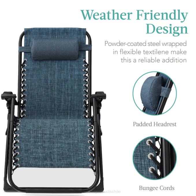 vida al aire libre | Best Choice Products Silla extragrande de gravedad cero, sillón reclinable plegable para exteriores con cojín extraíble azul grafito08BN1428