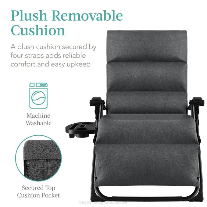 vida al aire libre | Best Choice Products Silla extragrande de gravedad cero, sillón reclinable plegable para exteriores con cojín extraíble gris fósil08BN1429