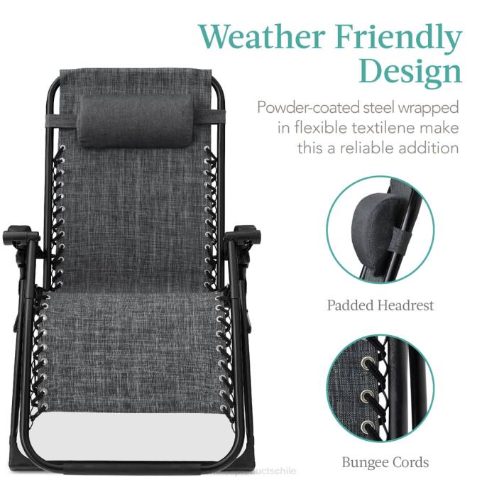 vida al aire libre | Best Choice Products Silla extragrande de gravedad cero, sillón reclinable plegable para exteriores con cojín extraíble gris fósil08BN1429