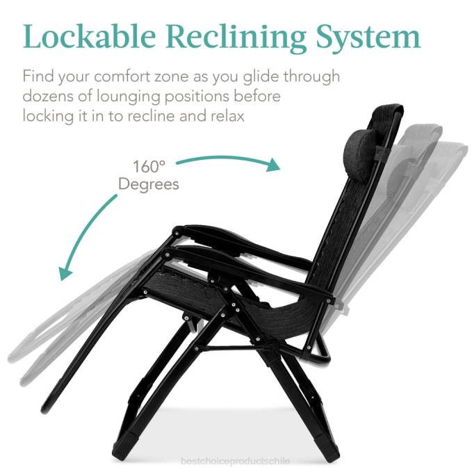 vida al aire libre | Best Choice Products Silla extragrande de gravedad cero, sillón reclinable plegable para exteriores con cojín extraíble ónix negro08BN1432
