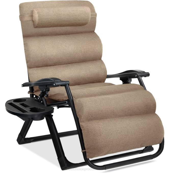 vida al aire libre | Best Choice Products Silla extragrande de gravedad cero, sillón reclinable plegable para exteriores con cojín extraíble trigo08BN1430