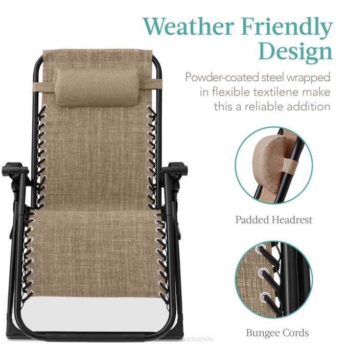 vida al aire libre | Best Choice Products Silla extragrande de gravedad cero, sillón reclinable plegable para exteriores con cojín extraíble trigo08BN1430