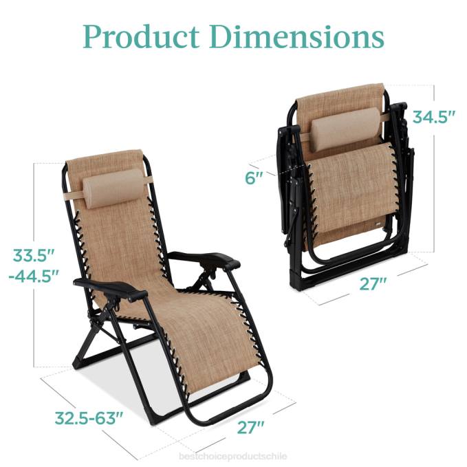 vida al aire libre | Best Choice Products Silla extragrande de gravedad cero, sillón reclinable plegable para exteriores con cojín extraíble trigo08BN1430