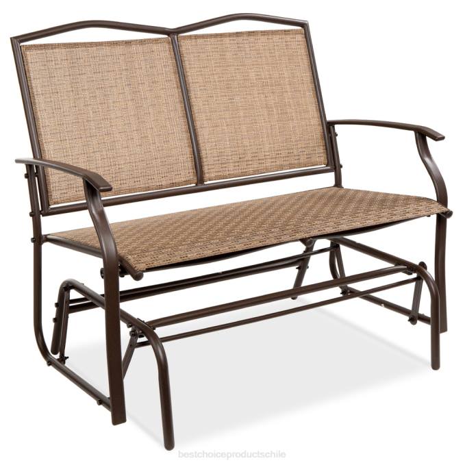 vida al aire libre | Best Choice Products Sofá de dos plazas para patio para 2 personas, columpio, banco mecedor con reposabrazos marrón08BN1456