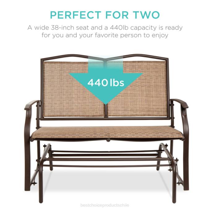 vida al aire libre | Best Choice Products Sofá de dos plazas para patio para 2 personas, columpio, banco mecedor con reposabrazos marrón08BN1456