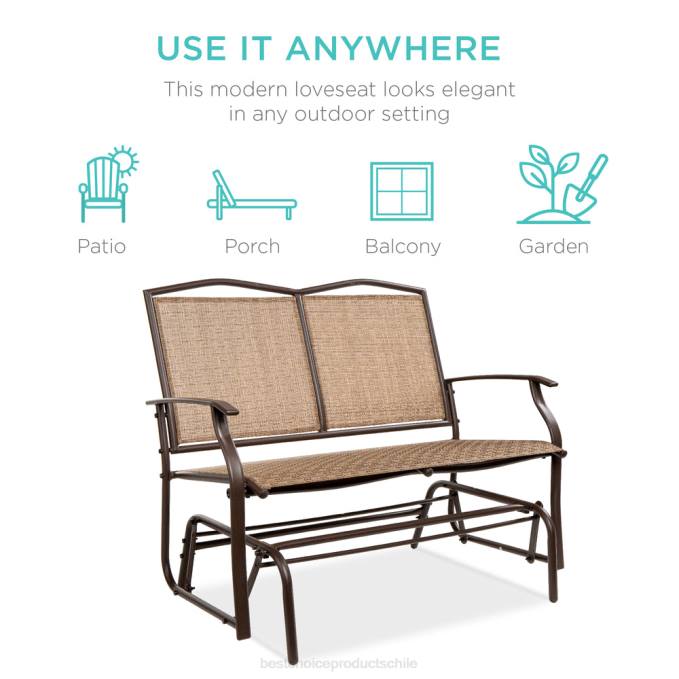 vida al aire libre | Best Choice Products Sofá de dos plazas para patio para 2 personas, columpio, banco mecedor con reposabrazos marrón08BN1456