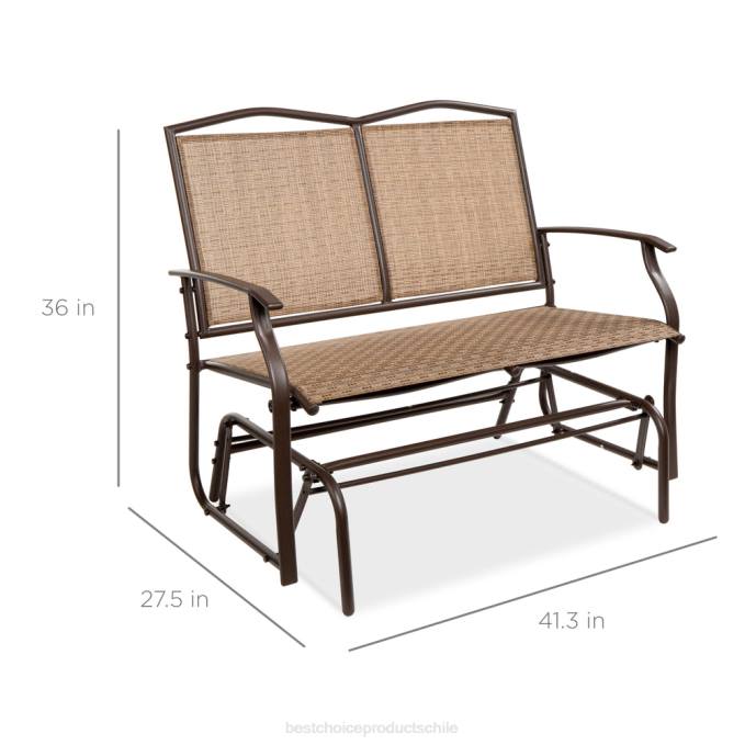 vida al aire libre | Best Choice Products Sofá de dos plazas para patio para 2 personas, columpio, banco mecedor con reposabrazos marrón08BN1456