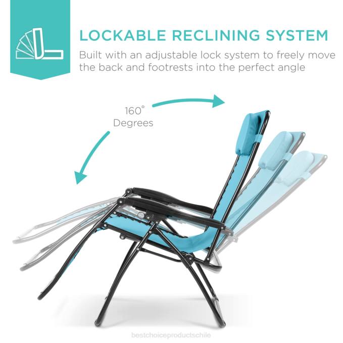 vida al aire libre | Best Choice Products Tumbona reclinable de gran tamaño con silla de gravedad cero con portavasos y almohada azul claro08BN1329