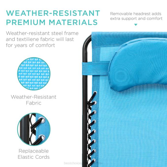 vida al aire libre | Best Choice Products Tumbona reclinable de gran tamaño con silla de gravedad cero con portavasos y almohada azul claro08BN1329