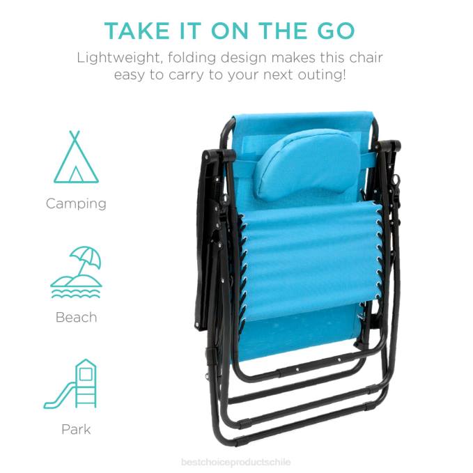 vida al aire libre | Best Choice Products Tumbona reclinable de gran tamaño con silla de gravedad cero con portavasos y almohada azul claro08BN1329