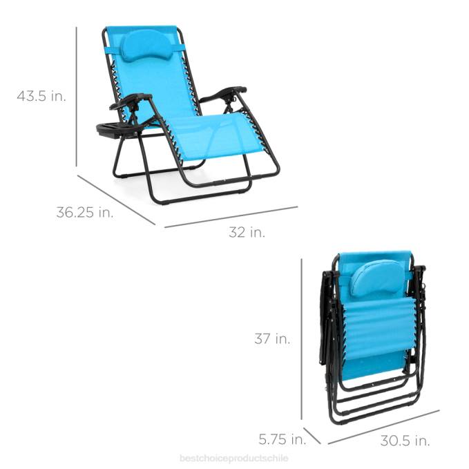 vida al aire libre | Best Choice Products Tumbona reclinable de gran tamaño con silla de gravedad cero con portavasos y almohada azul claro08BN1329