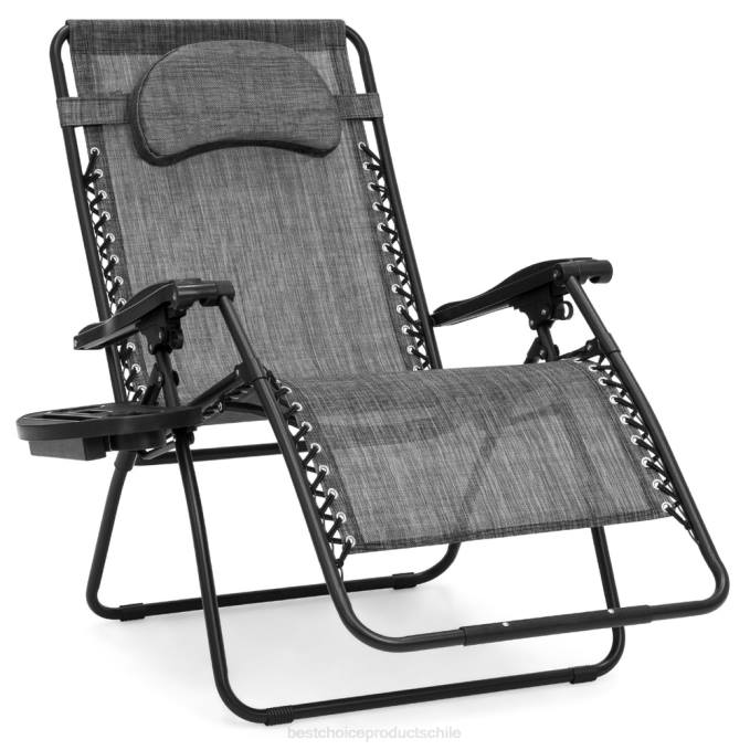 vida al aire libre | Best Choice Products Tumbona reclinable de gran tamaño con silla de gravedad cero con portavasos y almohada gris08BN1328