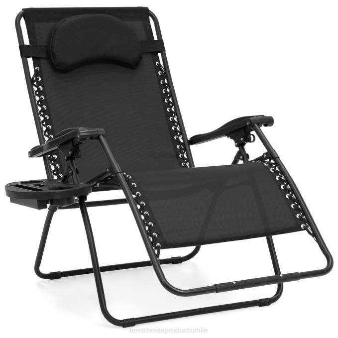 vida al aire libre | Best Choice Products Tumbona reclinable de gran tamaño con silla de gravedad cero con portavasos y almohada negro08BN1331