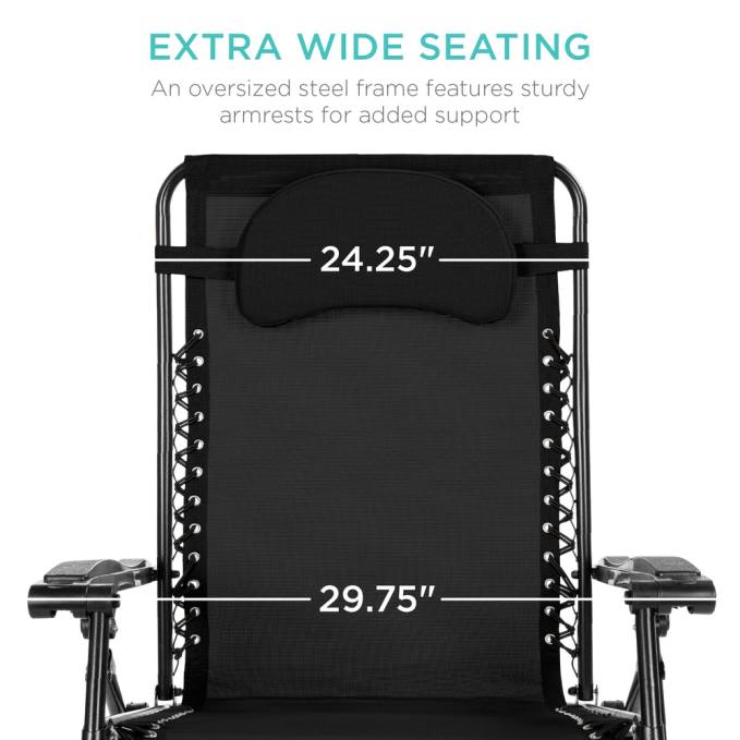 vida al aire libre | Best Choice Products Tumbona reclinable de gran tamaño con silla de gravedad cero con portavasos y almohada negro08BN1331