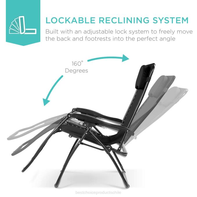 vida al aire libre | Best Choice Products Tumbona reclinable de gran tamaño con silla de gravedad cero con portavasos y almohada negro08BN1331