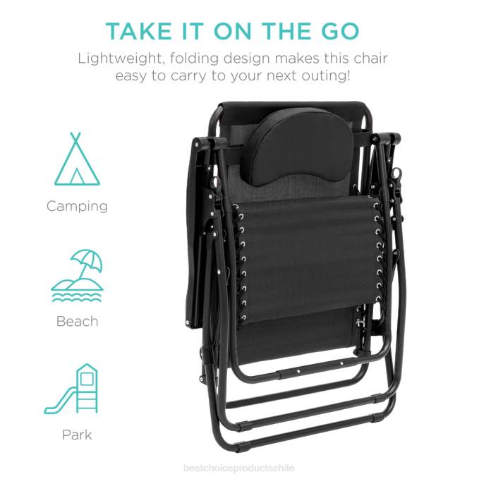 vida al aire libre | Best Choice Products Tumbona reclinable de gran tamaño con silla de gravedad cero con portavasos y almohada negro08BN1331