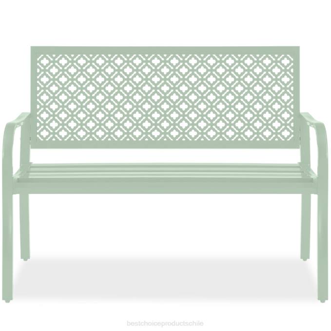 vida al aire libre | Best Choice Products banco de acero para interior y exterior con respaldo geométrico, niveladores de pies Menta verde08BN1451