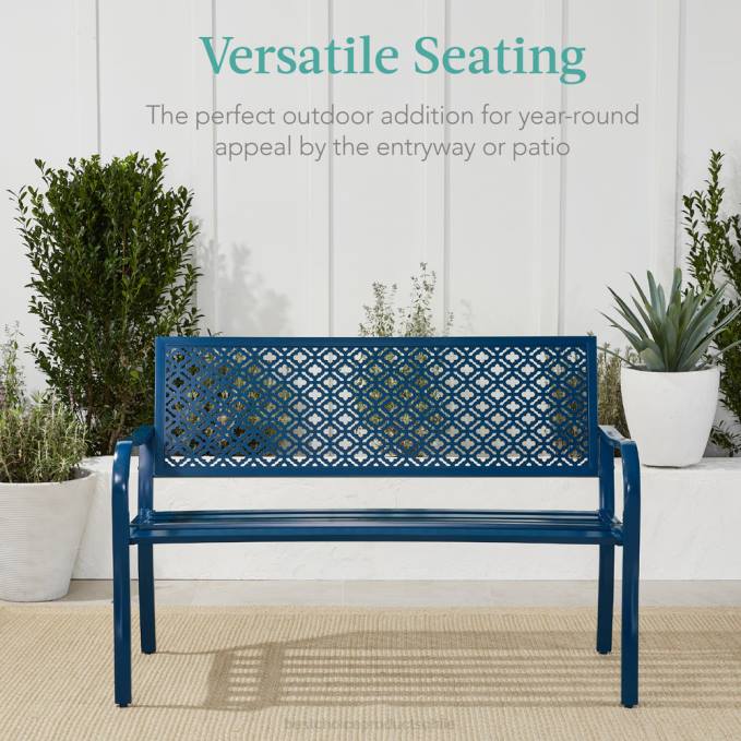 vida al aire libre | Best Choice Products banco de acero para interior y exterior con respaldo geométrico, niveladores de pies azul eléctrico08BN1449