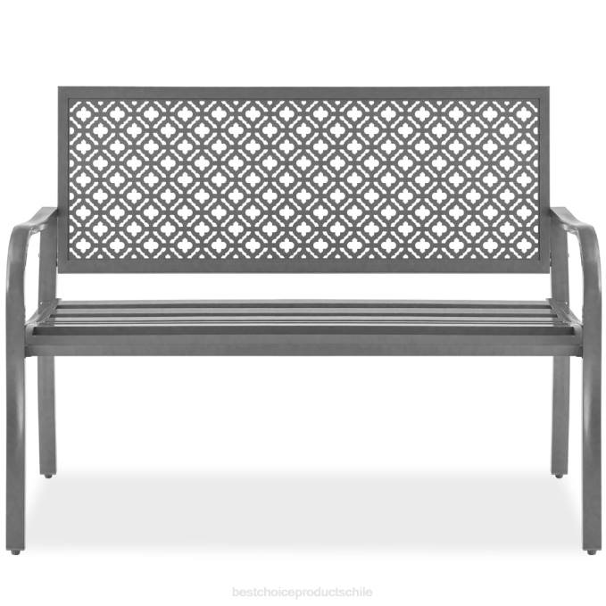 vida al aire libre | Best Choice Products banco de acero para interior y exterior con respaldo geométrico, niveladores de pies gris08BN1448