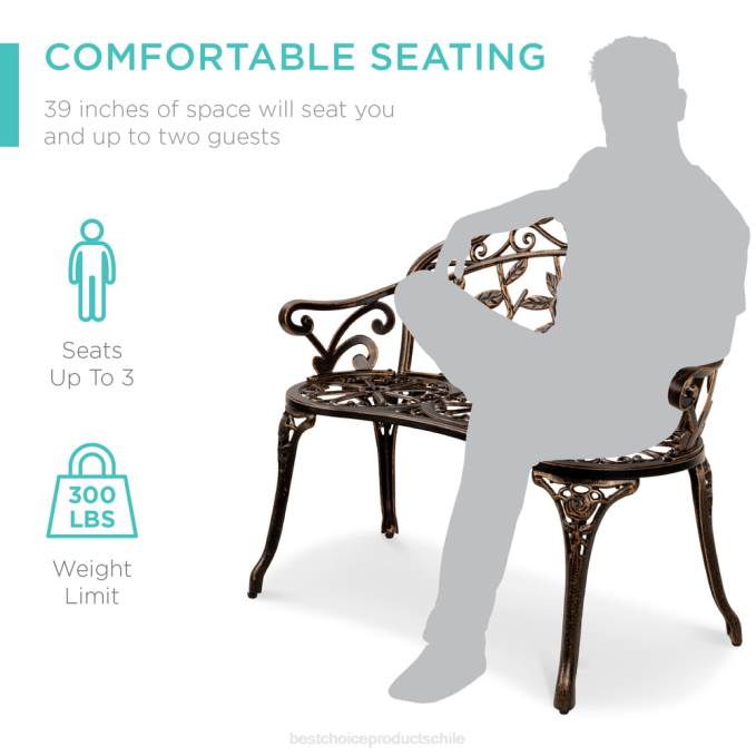 vida al aire libre | Best Choice Products banco de jardín de acero muebles de patio exterior con detalles florales en rosas bronce08BN1454