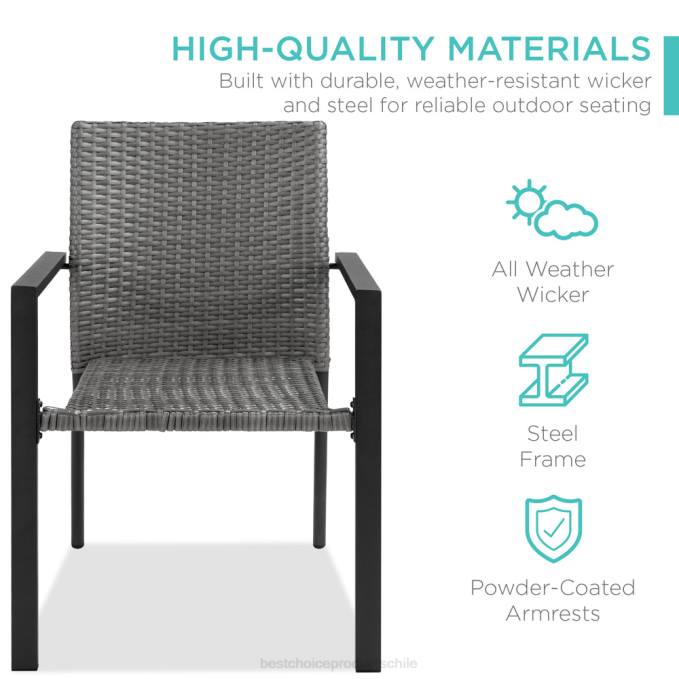 vida al aire libre | Best Choice Products juego de 2 sillas de mimbre apilables con reposabrazos y muebles decorativos de acero gris08BN400