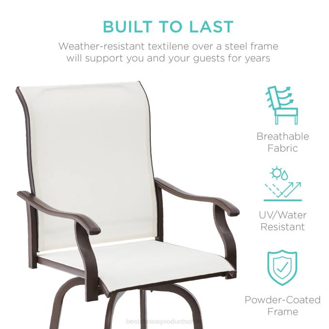 vida al aire libre | Best Choice Products juego de 2 taburetes de bar giratorios con rotación de 360, malla para todo tipo de clima Marfil08BN1388