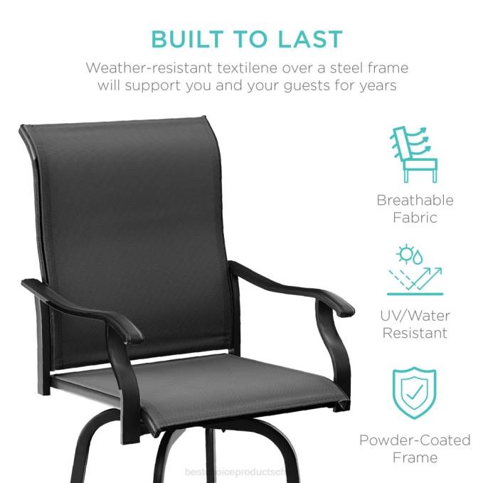 vida al aire libre | Best Choice Products juego de 2 taburetes de bar giratorios con rotación de 360, malla para todo tipo de clima negro08BN1386