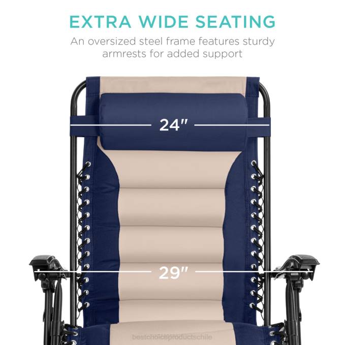 vida al aire libre | Best Choice Products silla acolchada de gran tamaño con gravedad cero, sillón reclinable plegable con reposacabezas y bandeja lateral azul marino/ostra08BN767