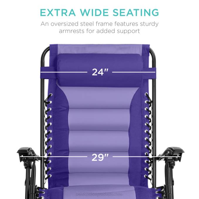 vida al aire libre | Best Choice Products silla acolchada de gran tamaño con gravedad cero, sillón reclinable plegable con reposacabezas y bandeja lateral morado/violeta08BN758