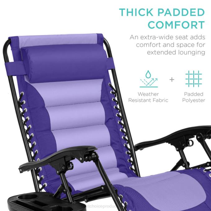 vida al aire libre | Best Choice Products silla acolchada de gran tamaño con gravedad cero, sillón reclinable plegable con reposacabezas y bandeja lateral morado/violeta08BN758