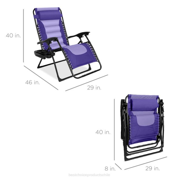 vida al aire libre | Best Choice Products silla acolchada de gran tamaño con gravedad cero, sillón reclinable plegable con reposacabezas y bandeja lateral morado/violeta08BN758