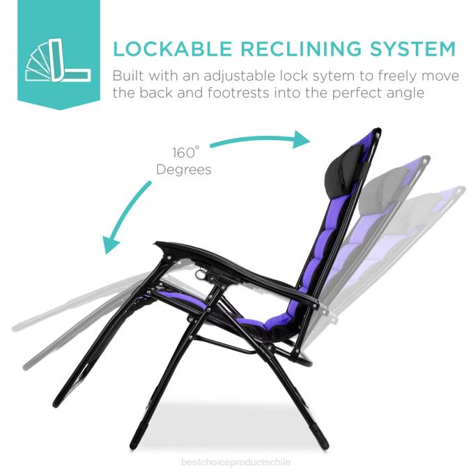 vida al aire libre | Best Choice Products silla acolchada de gran tamaño con gravedad cero, sillón reclinable plegable con reposacabezas y bandeja lateral negro/morado08BN757
