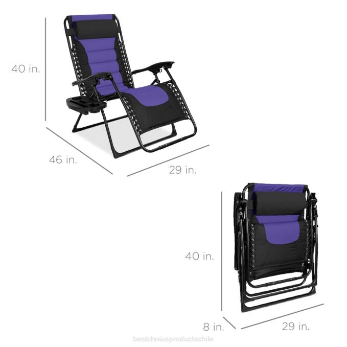 vida al aire libre | Best Choice Products silla acolchada de gran tamaño con gravedad cero, sillón reclinable plegable con reposacabezas y bandeja lateral negro/morado08BN757