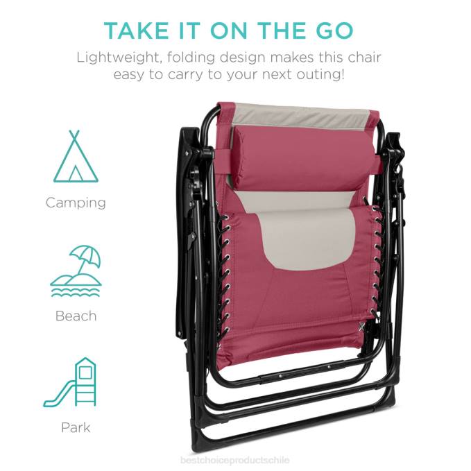 vida al aire libre | Best Choice Products silla acolchada de gran tamaño con gravedad cero, sillón reclinable plegable con reposacabezas y bandeja lateral rosa/topo08BN762
