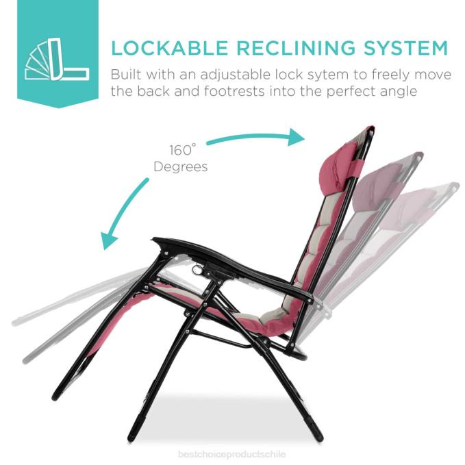 vida al aire libre | Best Choice Products silla acolchada de gran tamaño con gravedad cero, sillón reclinable plegable con reposacabezas y bandeja lateral rosa/topo08BN762