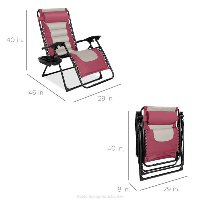 vida al aire libre | Best Choice Products silla acolchada de gran tamaño con gravedad cero, sillón reclinable plegable con reposacabezas y bandeja lateral rosa/topo08BN762