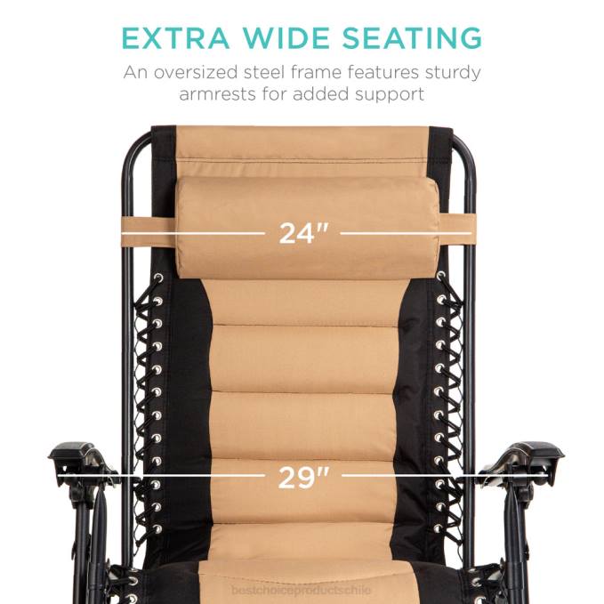 vida al aire libre | Best Choice Products silla acolchada de gran tamaño con gravedad cero, sillón reclinable plegable con reposacabezas y bandeja lateral tostado/negro08BN749