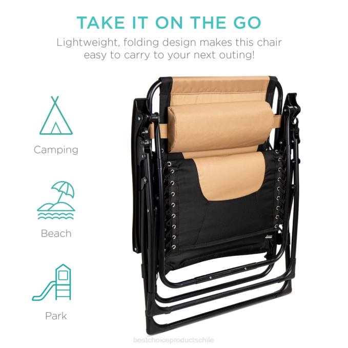 vida al aire libre | Best Choice Products silla acolchada de gran tamaño con gravedad cero, sillón reclinable plegable con reposacabezas y bandeja lateral tostado/negro08BN749