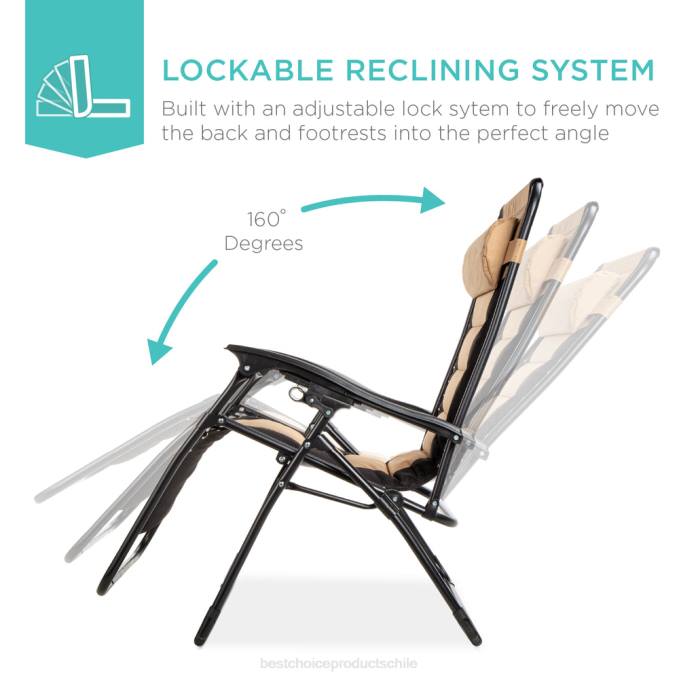 vida al aire libre | Best Choice Products silla acolchada de gran tamaño con gravedad cero, sillón reclinable plegable con reposacabezas y bandeja lateral tostado/negro08BN749