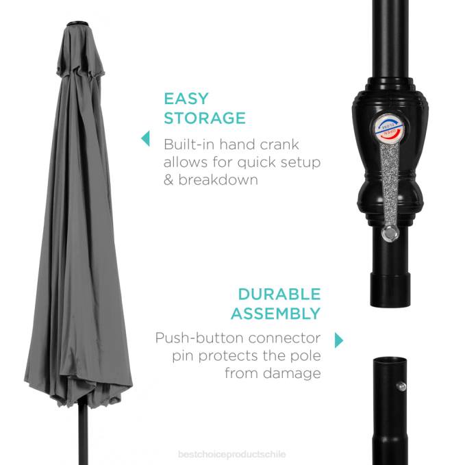 vida al aire libre | Best Choice Products Decoración de sombrilla de patio de mercado de acero al aire libre con inclinación y elevación de manivela gris08BN1368