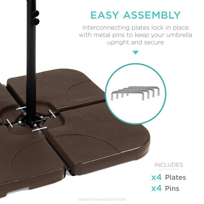 vida al aire libre | Best Choice Products Juego de placa base cuadrada con soporte para sombrilla de patio compensado en voladizo de 4 piezas marrón08BN1389