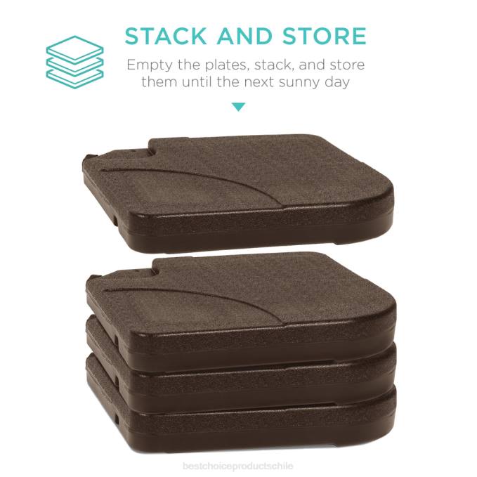 vida al aire libre | Best Choice Products Juego de placa base cuadrada con soporte para sombrilla de patio compensado en voladizo de 4 piezas marrón08BN1389