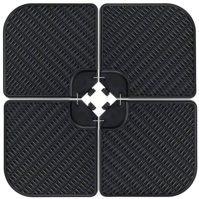 vida al aire libre | Best Choice Products Juego de placa base cuadrada con soporte para sombrilla de patio compensado en voladizo de 4 piezas mimbre sintético negro08BN915