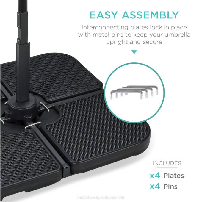 vida al aire libre | Best Choice Products Juego de placa base cuadrada con soporte para sombrilla de patio compensado en voladizo de 4 piezas mimbre sintético negro08BN915