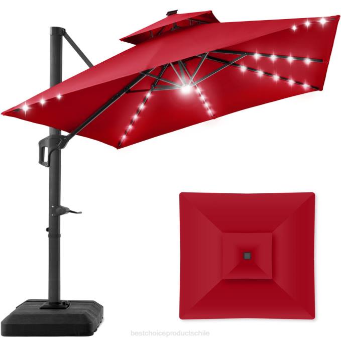 vida al aire libre | Best Choice Products Paraguas desplazado en voladizo LED cuadrado de 2 niveles con rotación de 360, base rojo08BN901